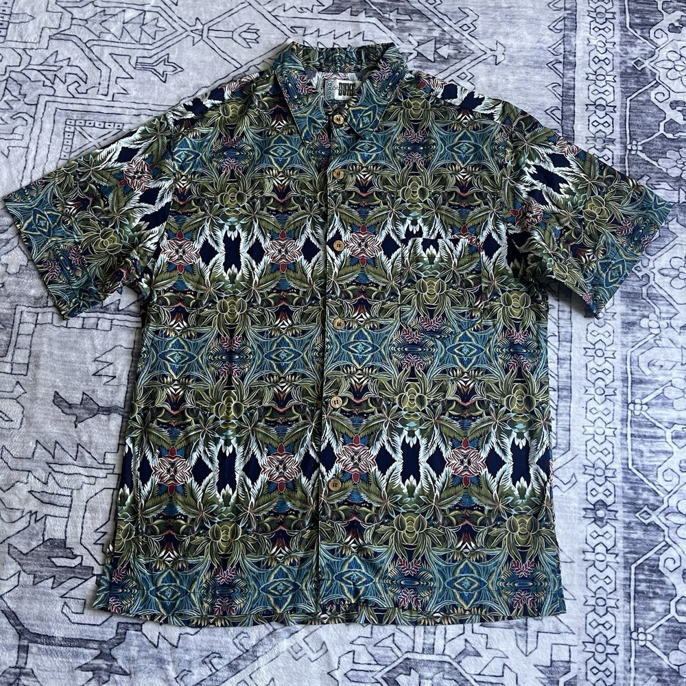 80s Vintage Duke Kahanamoku Mens L intricate all-over geometric Hawaiian Shirt